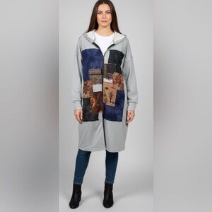 New Yak & Yeti Gray Hooded Patchwork Cardigan all sizes. Gorgeous!